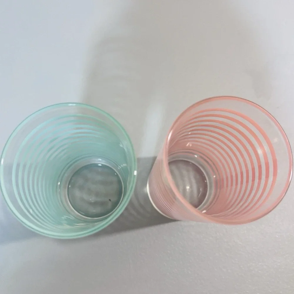 2 Libbey Vintage Mid Century Modern Retro Teal Pink Striped Highball Bar Glasses
